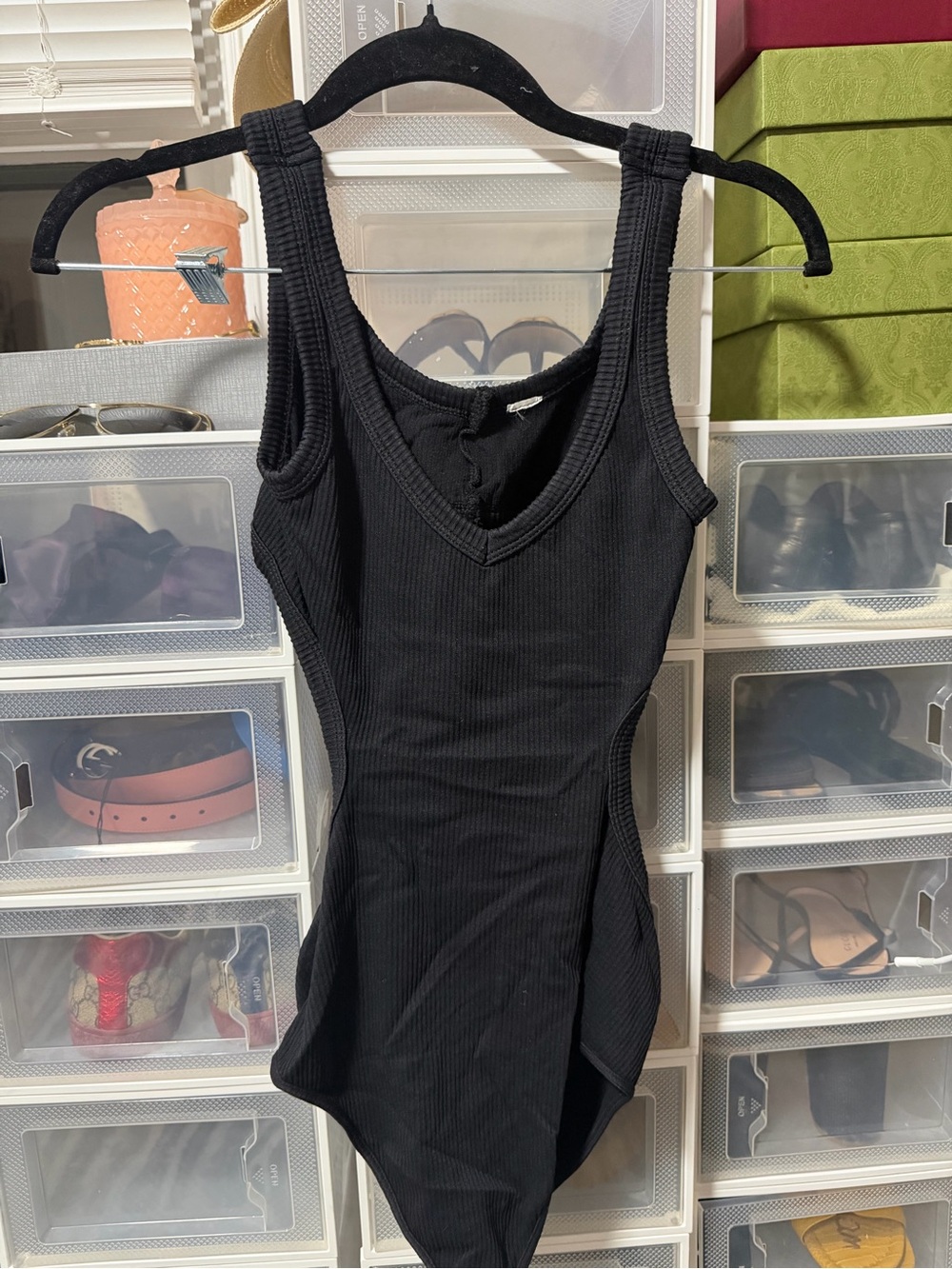 Nikibiki Black Ribbed V-Neck Tank Bodysuit